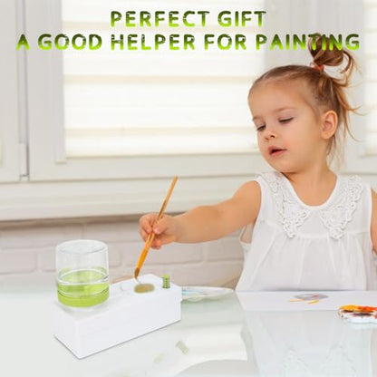 Upgraded All in 1 Paint Brush Cleaner Tool Paint Brush Rinser Paint Water Dispenser Painting Station for Acrylic, Watercolor, Oil Christmas&Birthday Gift for Kids（Give 4 Pen & Pen holder & paint tray） - color: 01 Green