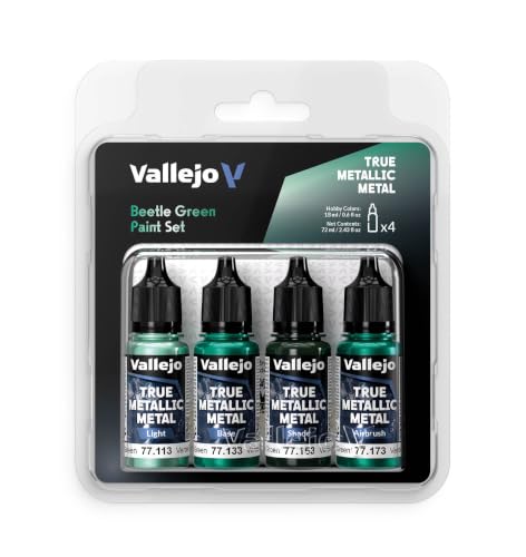 Vallejo - Beetle Green Set, True Metallic Metal, 4 Bottles x 0.6 fl.oz. - color: Beetle Green