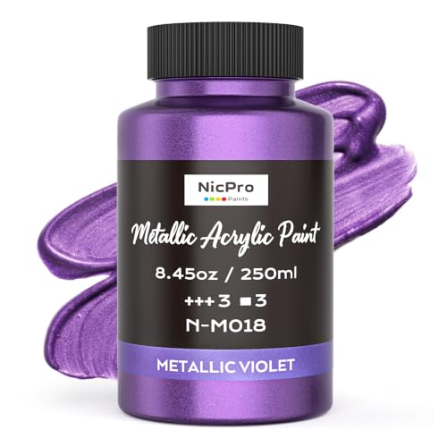 Nicpro Metallic Violet Acrylic Paint, 8.45oz/250ml Purple Craft Paint, | Large, Non Toxic, Non Fading Art Paint for Wood, Metal, Clay, Fabric, Canvas, Ceramic, Furniture, Handcrafts - color: Metallic Violet, size: 8.45 Fl Oz (Pack of 1)