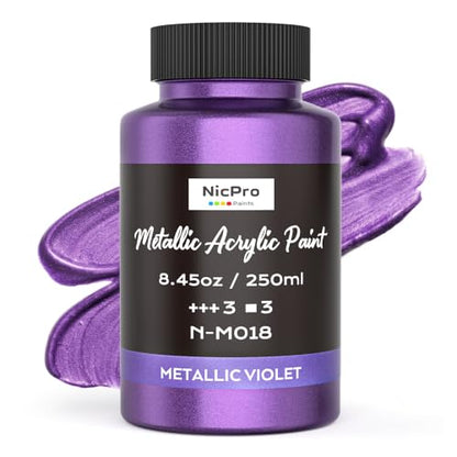 Nicpro Metallic Violet Acrylic Paint, 8.45oz/250ml Purple Craft Paint, | Large, Non Toxic, Non Fading Art Paint for Wood, Metal, Clay, Fabric, Canvas, Ceramic, Furniture, Handcrafts - color: Metallic Violet, size: 8.45 Fl Oz (Pack of 1)