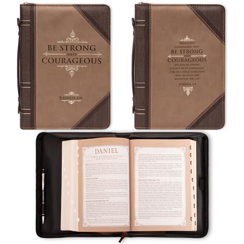 Christian Art Gifts Men's Classic Bible Cover Be Strong and Courageous Joshua 1:9, Brown Faux Leather, XL - size: Extra Large