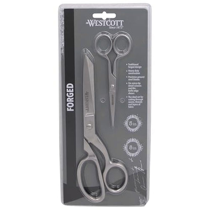 Westcott Forged 8in & 5in Scissors for Fabric and Paper Crafts, 2-Pack, Detail Snips and Heavy Duty Shears, Dressmaker Shears for Sewing, Tailoring, Quilting, Art, Office - size: 8-Inch & 5-Inch