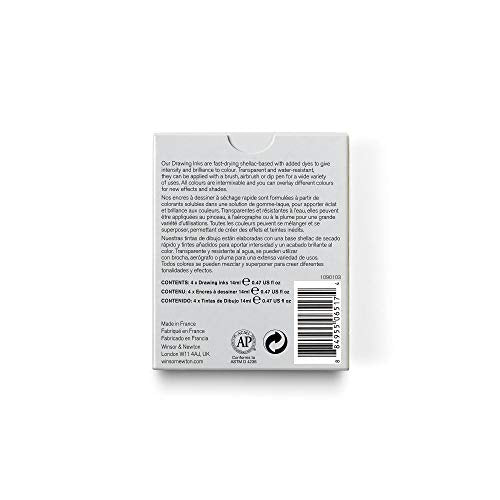 Winsor & Newton Drawing Ink Set, Set of 4, Black, White, Metallic Tones - style: Metallic Tones