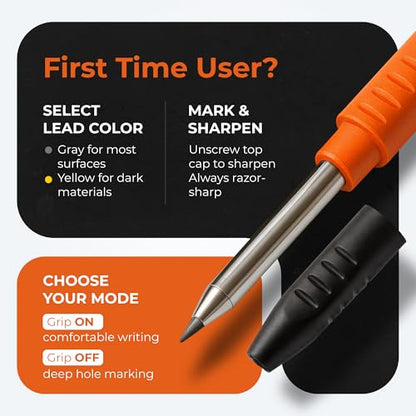 THORVALD New 3-in-1 Carpenter Pencils with Finger Grip for Construction - Incl. 7 Leads + Sharpener - Solid Mechanical Pencils with Fine Point/Best Marking tools Construction/Carpenters/Scriber