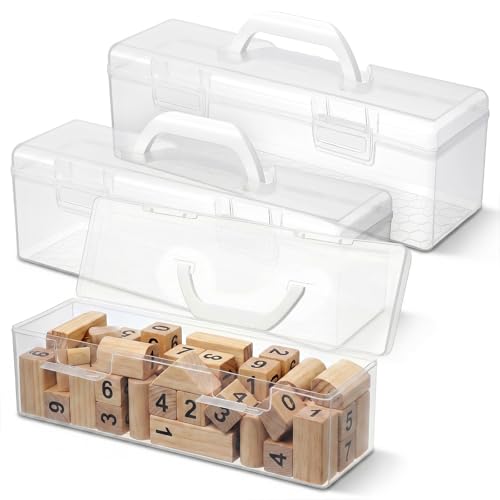 3 PCS Extra Large Pencil Box, Craft Organizer Box with Handle Portable Plastic Art Supply Boxes Suitable for Paintbrushes, Drawing Tools, Small Bottles of Paint, Study Supplies and Home Storage