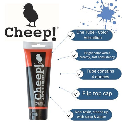 Cheep! Acrylic Paints, 4 oz. Tube - Vermillion, Perfect for Artists - Quality Acrylic Paint Heavy Body Paint Artist and Student - color: Vermillion