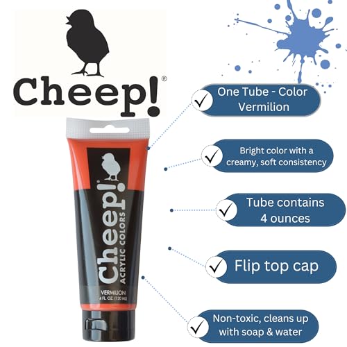 Cheep! Acrylic Paints, 4 oz. Tube - Vermillion, Perfect for Artists - Quality Acrylic Paint Heavy Body Paint Artist and Student - color: Vermillion