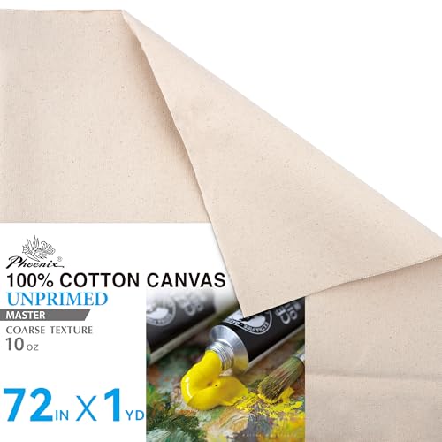 PHOENIX Unprimed Canvas Fabric by The Yard - 72 Inch x 1 Yard (3ft) 10 oz Heavy Duty Cotton Duck Cloth for Oil & Acrylic Painting, DIY Stretching and Professional Art Projects - size: 72" x 1 yard