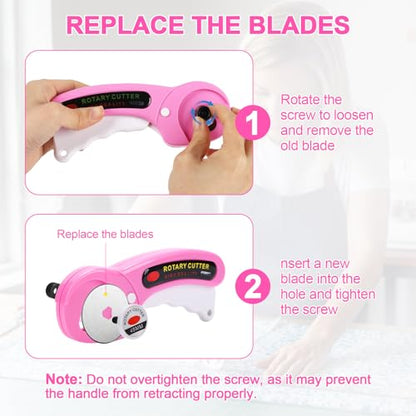 Rotary Cutter for Fabric, 45mm Rotary Cutters Kit with Extra 10 Blades | Ergonomic Rolling Cutter with Safety Lock, Suitable for Leather, Crafting, Sewing, and Quilting Fabric (Pink)