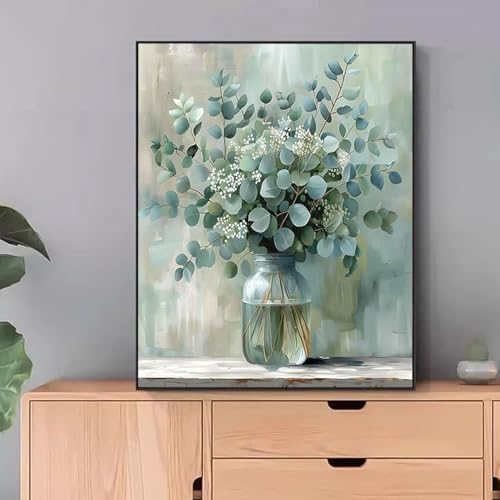 PHANTASYART Eucalyptus Flowers Paint by Numbers Kit for Adult 16x20inch | Flowers Paint by Number Canvas for Adults,DIY Paint by Numbers, Arts and Crafts for Adults, Home Wall Decor Gifts - color: Eucalyptus, size: 16x20inch