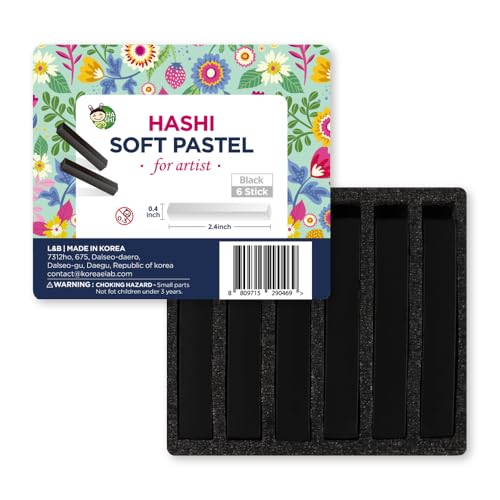 HA SHI Soft Chalk Pastels for Adult Artists, Black, 6 Square Sticks - color: Black (6 Sticks)