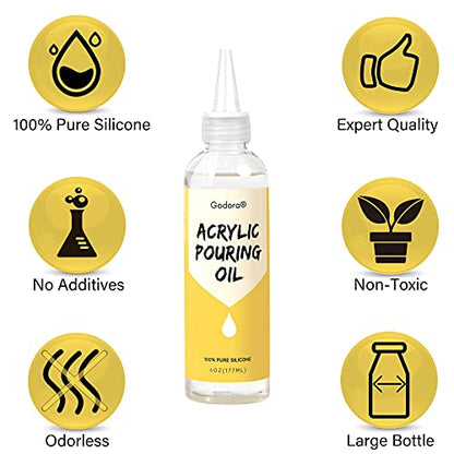 6 oz Art Silicone Pouring Oil, 100% Silicone Cell Activator | Creates dramatic paint cells with a precision tip for easy application in acrylic pouring and fluid art.