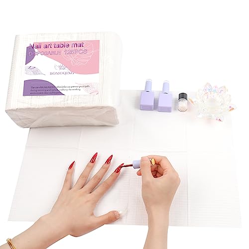 125PCS Disposable Nail Art Table Mat, Waterproof Nail Tips Art Table Towels Mat, 3 Ply Nail Napkins for Acrylic, Nail Art Mat Paper Sheet, Nail Tips Art Waterproof Pad for Salon Manicure - color: White