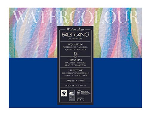 Fabriano Watercolour pad, Cotton, White, 18 x 24 cm