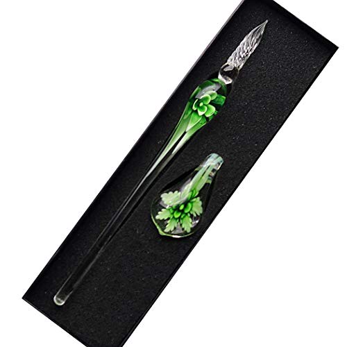 Crystal Glass Intarsia Dip Pen Fountain Pen Kit Vintage Calligraphy Signatures Pen, Green - color: Green