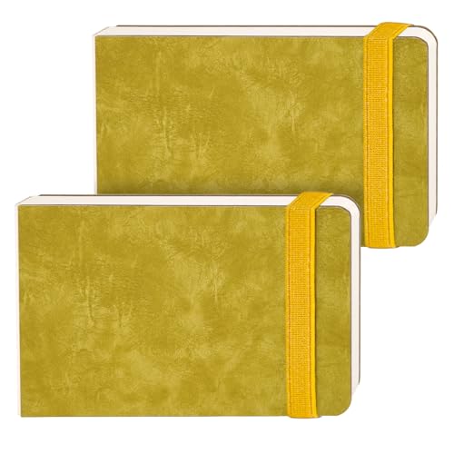 Funto Watercolor Journal 2-Pack, 3.5x5.5, 44 Pages Each, 100% Cotton Hot Press, PU Leather Green Hard Cover, Art Supplies for Mixed Media - color: Green, size: 3.5x5.5