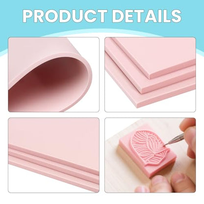 6 Pack 8"x10" Large Rubber Carving Blocks for Stamp Making, Printmaking & Block Printing, Soft Pink Carving Sheets for DIY Crafts, Art Projects, Craft Supplies for Beginners & Artists Professionals - style: 8"x10"