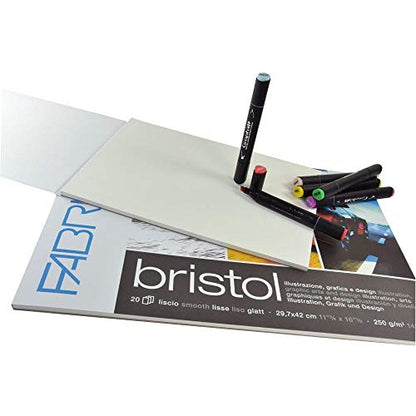 Honsell Fabriano Bristol 19002129 Pad, DIN A4, 250 g/m², 20 Sheets, Ultra Smooth Surface, Very Erase-Resistant, Ideal for Illustrations, Graphics and Design