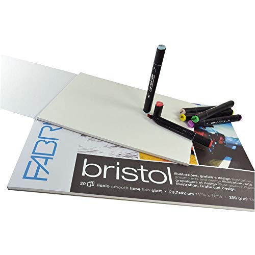 Honsell Fabriano Bristol 19002129 Pad, DIN A4, 250 g/m², 20 Sheets, Ultra Smooth Surface, Very Erase-Resistant, Ideal for Illustrations, Graphics and Design