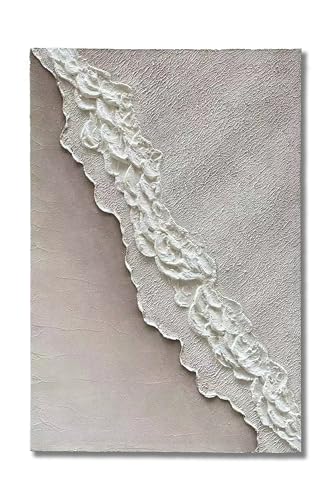 Art Hand-Painted Beach Wave Landscape Art Oil Painting with White Texture Abstract Style for Home Wall Decoration. 40x28 inches - color: Yi124
