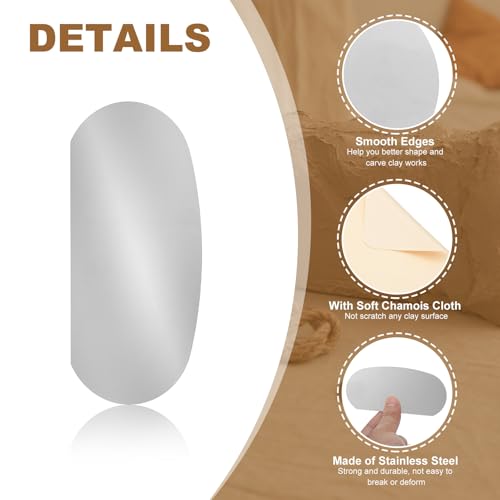YOKIVE 6Pcs Steel Pottery Tools, Serrated Scraper Clay Ribs 3.94" x 1.99" Stainless Steel Sculpture Modeling Cutter Ceramic Tools with 2 Beige Chamois Cloth - color: Beige Chamois Cloth, size: 3.94" x 1.99"