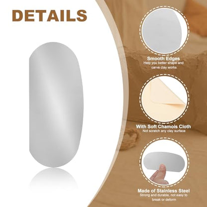 YOKIVE 6Pcs Steel Pottery Tools, Serrated Scraper Clay Ribs 3.94" x 1.99" Stainless Steel Sculpture Modeling Cutter Ceramic Tools with 2 Beige Chamois Cloth - color: Beige Chamois Cloth, size: 3.94" x 1.99"