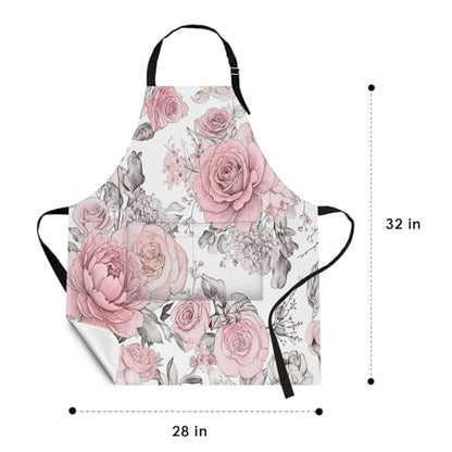 Britimes Apron with Pockets, 32x28 inch, for Women Men, Pink Flowers - color: Peony 2
