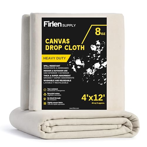 Heavy-Duty 8oz Cotton Canvas Drop Cloth Reusable for Painting, Decorating, Furniture Cover, Floor Protection & Construction (4ft x 12ft) - color: 4ft x 12ft
