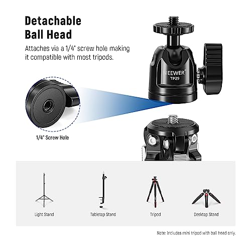 NEEWER Mini Desk Tripod, Metal Table Top Small Portable Travel Selfie Stick Stand with 360° Ball Head & 1/4" Screw for Camera Mobile Phone Holder Action Cam, Cleaning Cloth, Max Load 6.6 lbs, TP29 - style: TP29 w/Cleaning Cloth