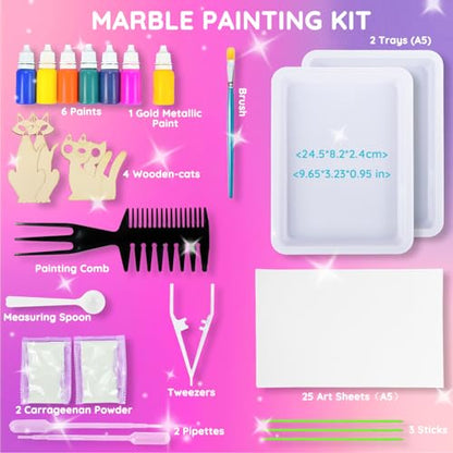 MOMUSE Water Marbling Paint Kit for Kids Dual Trays, Painting Craft Kits | Metallic Gold Marble Painting Kit, 6 7 8 9 10 Girls Birthday Gifts Present,Creative Arts & Crafts for Kids