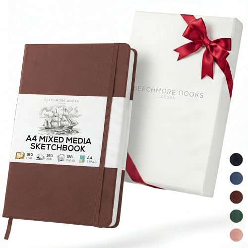 Beechmore Books A4 8.5x11 Mixed Media Sketchbook 160 GSM/98LB with Gift Box - color: Chestnut Brown, size: A4 - 8.5" x 11.5" Large
