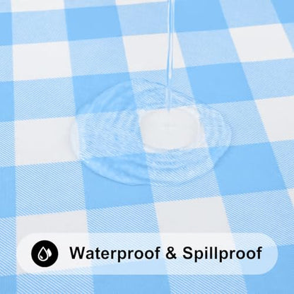 Smiry 4 Foot Picnic Table Cloth, Flannel Backed Fitted Vinyl tablecloths | Waterproof Elastic Rectangle Tablecloth ,Buffalo Plaid Table Covers for Dining, Camping (Baby Blue and White, 24" x 48") - color: Baby Blue and White, size: 48" x 24" (Rectangular)