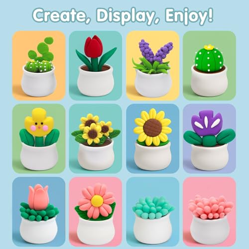 Air Dry Clay for Kids, 12 Plants DIY Modeling Clay Kit with Sculpting Tools | Ultra Light, Soft, Safe, STEM Tutorials, Back to School Classroom Supplies, Home Party, Birthday Gifts for Ages 3-12+ - color: Flower