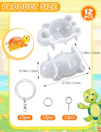 12 PCS Mini Turtle Resin Molds, Little Turtle Molds | with 12 Pcs Key Ring Accessory, Epoxy Resin Casting Mold for Home Decoration - color: Mini Turtle white