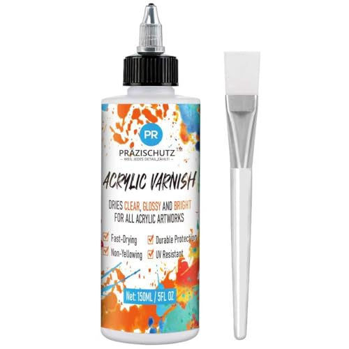 Glossy Acrylic Varnish – Water-Based, Fast-Drying & UV-Resistant Clear Protective Finish for Acrylic Paintings, Wood, Art & Crafts (150ml / 5oz)