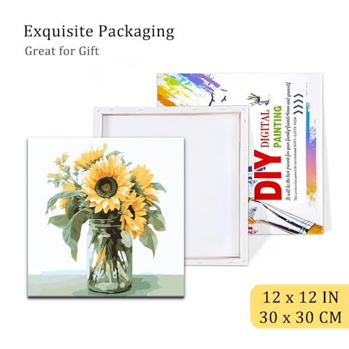 Natuyalo Framed Paint by Number Kits for Adults Beginners, Sunflower Easy Acrylic Adult Paint by Number Kits, Flowers DIY Painting by Numbers Kits with Frame Ideal Gift 12x12 Inch - color: Color-06