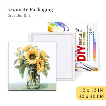 Natuyalo Framed Paint by Number Kits for Adults Beginners, Sunflower Easy Acrylic Adult Paint by Number Kits, Flowers DIY Painting by Numbers Kits with Frame Ideal Gift 12x12 Inch - color: Color-06