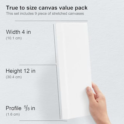 PHOENIX Skinny Stretched Canvas for Painting 4x12 Inch/9 Value Pack, 8 Oz Triple Primed 5/8 Inch Profile 100% Cotton White Blank Canvas, Rectangular Framed Canvas for Oil Acrylic & Pouring Art - size: 4"x12", style: Studio Set (8 Oz.)