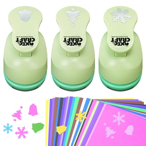 Hole Punch 1 Inch Craft Christmas Snowflakes Bells Shapes with 30PCS Paper - style: 3 Diffrent Shapes Punch & 30 Craft paper