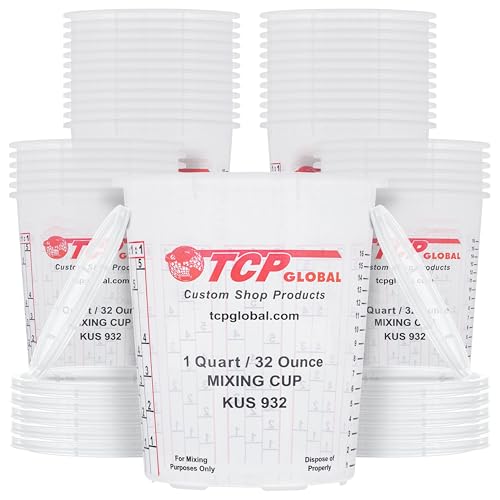 Custom Shop Paint Mixing Cups, 32-Ounce (36 Pack) - Plastic Measuring Cups for Liquids, Automotive Painting, Epoxy Resin, Acrylic Arts, Crafts, Disposable or Reusable, Graduated, Mixing Ratios - style: 36 Cups + 12 Lids
