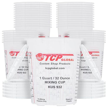 Custom Shop Paint Mixing Cups, 32-Ounce, 36 Pack, Plastic Measuring Cups | For Liquids, Automotive Painting, Epoxy Resin, Acrylic Arts, Crafts, Disposable or Reusable, Graduated, Mixing Ratios - style: 36 Cups + 12 Lids