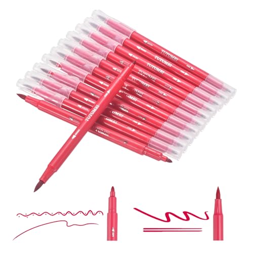 PATIKIL 12 Pack Dual Markers Brush Pens, Light Red Double Tip Colored Pen Coloring Marker Set Supplies for Adults Coloring Books Note Taking Writing Calligraphy Drawing Sketching - color: Light Red