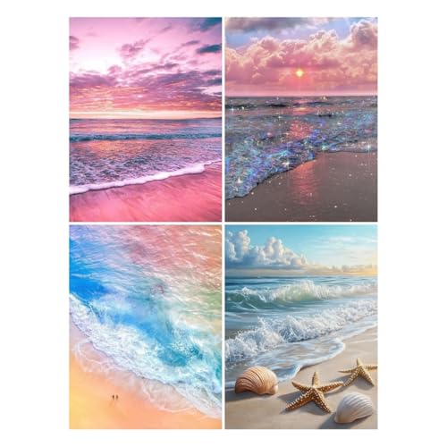 4 Pack Beach Sunset 5D diamond painting for adults Kits, Full Drill Coastal 5D diamond art kits for adults, Scenic Ocean gem art kits for adults, art painting Set Home Wall Decor 11.8x15.7 Inch - color: KM551+1000+1001+1002-1
