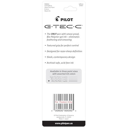 PILOT G-Tec-C Gel Ink Rolling Ball Pens, Ultra Fine Point (0.4mm), Black Ink, 2-Pack (35481) - color: Black Ink, size: 2 Count (Pack of 1), style: Ultra Fine Point