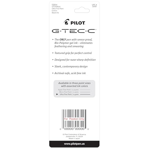 PILOT G-Tec-C Gel Ink Rolling Ball Pens, Ultra Fine Point (0.4mm), Black Ink, 2-Pack (35481) - color: Black Ink, size: 2 Count (Pack of 1), style: Ultra Fine Point