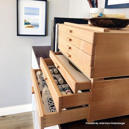 HG Art Concepts Artists Storage Chests, Stackable, 3 Drawer Deep, 1-Pack | Removable Dividers, Natural Birch & Sturdy Wood Construction. Studio Organizer for Paint Tubes, Brushes, Pencils & Markers