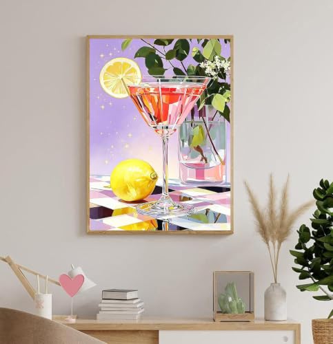 Accompany Wind Cocktail Diamond Art Kits for Adults, 5D Diamond Painting Kits for Beginners,DIY Round Full Drill Diamonds Gem Art Crafts for Home Wall Decor Gifts 12x16 Inch - color: Cocktail glass