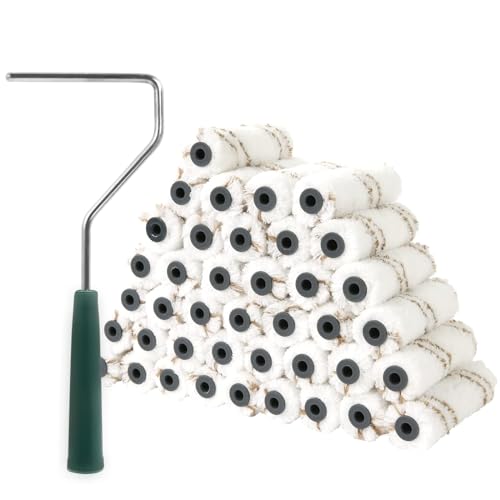 Mister Rui 40 Pack 4 Inch Microfiber Paint Roller Covers with Frame | Mini Rollers for Smooth Finish on Walls, Railings and Tight Spaces. Washable, Reusable and Lint-Free