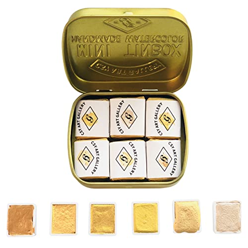 Metallic Watercolor Paint Set – Set of 6 Shimmery Gold Solid Water Colors – Artist Quality – Perfect for Adults, Students, Hobbyists(Earth Golden)