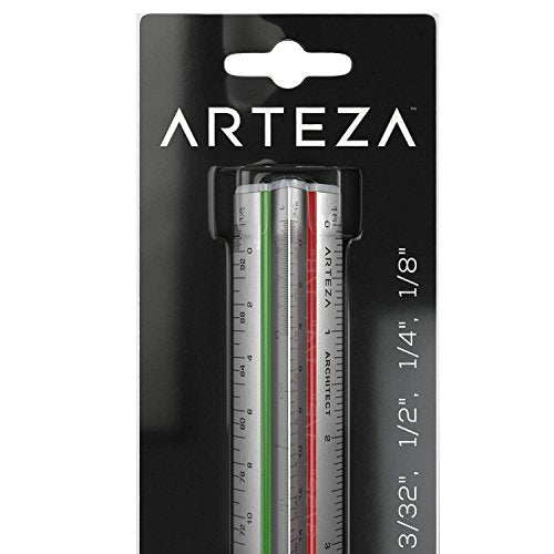ARTEZA Architectural Scale Ruler – 12-Inch Triangular Ruler, Anodized Aluminum Tool with Laser-Etched Markings for Blueprints & Tech Drawings
